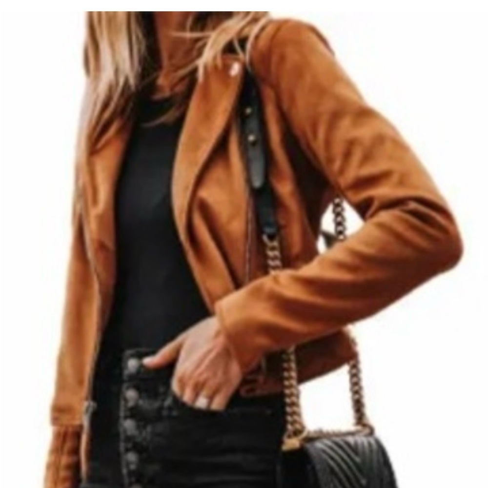 Abercrombie & Fitch NWT women’s small classic brown Suede jacket moto coat.
